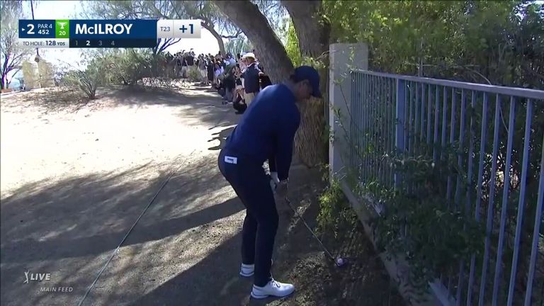 Rory McIlroy kept his first round at the WM Phoenix Open on track with an incredible escape from the desert on the second hole