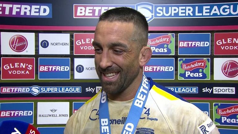 Warrington Wolves man of the match Paul Vaughan expresses his excitement as they claim victory over Leeds Rhinos