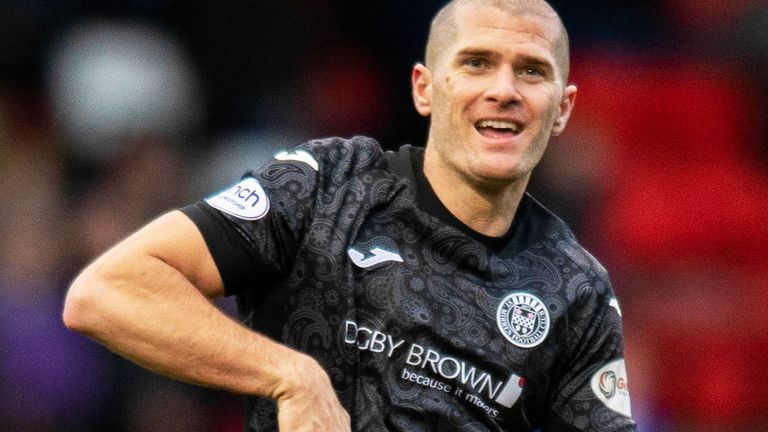 PERTH, SCOTLAND - FEBRURARY 25: St Mirren's Alex Gogic celebrates scoring to make it 1-1 during a cinch Premiership match between St Johnstone and St Mirren at McDiarmid Park, on February 25, 2023, in Perth, Scotland.  (Photo by Mark Scates / SNS Group)