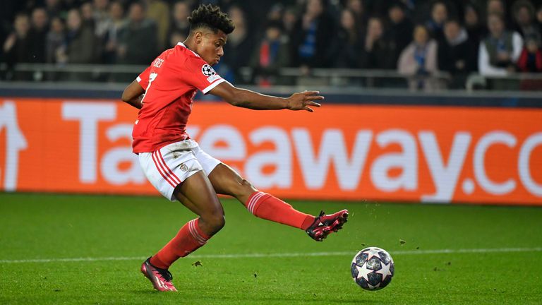 Benfica's David Neres scores his side's second goal
