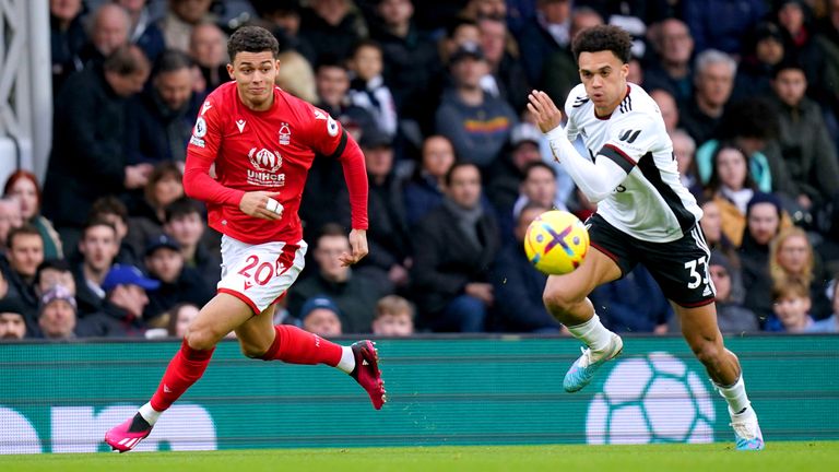 Brennan Johnson and Antonee Robinson in action at Craven Cottage