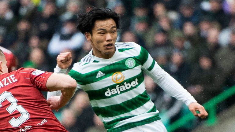 Reo Hatate scores Celtic's second goal against Aberdeen