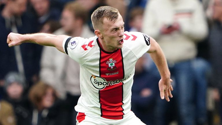 James Ward-Prowse celebrates after his free-kick puts Southampton 1-0 up against Chelsea
