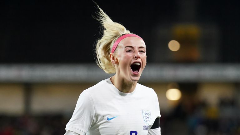 Chloe Kelly celebrates after scoring England's second goal against Korea Republic