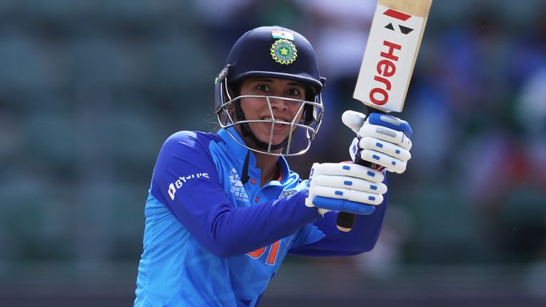 GQEBERHA, SOUTH AFRICA - FEBRUARY 20: Smriti Mandhana of India plays a shot during the ICC Women's T20 World Cup group B match between India and Ireland at St George's Park on February 20, 2023 in Gqeberha, South Africa. (Photo by Matthew Lewis-ICC/ICC via Getty Images)
