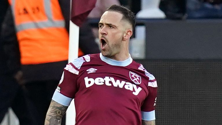 Danny Ings celebrates his, and West Ham's, second goal of the game