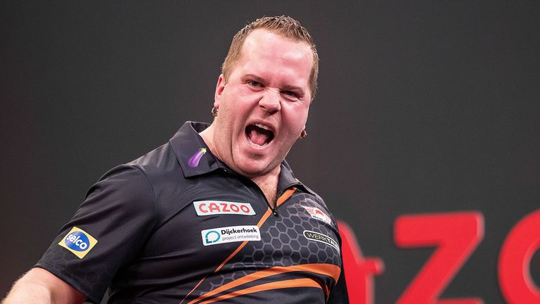 Dirk van Duijvenbode found his form as he battled against Ryan Searle in the Players Championship Final (Taylor Lanning/PDC)