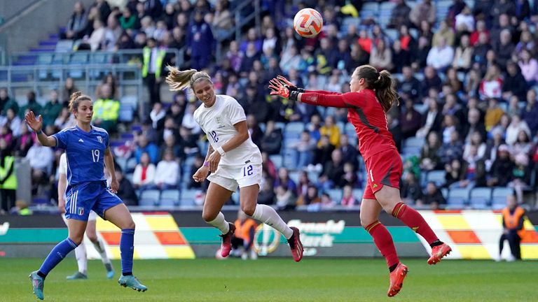 Rachel Daly heads England in front against Italy