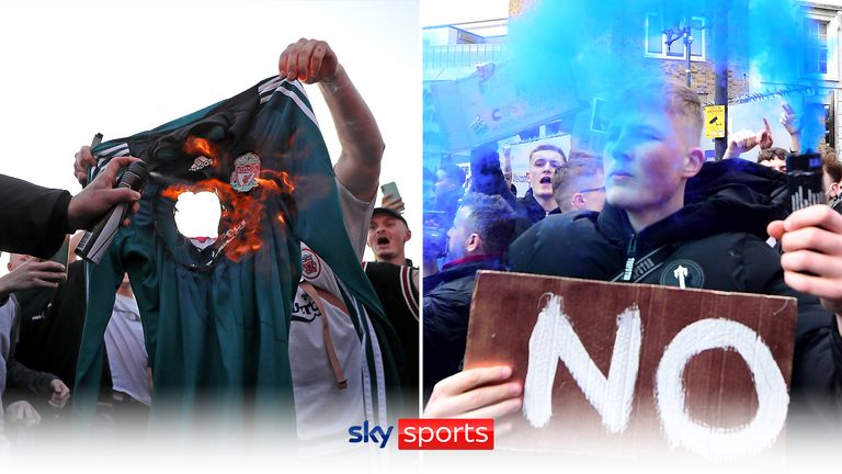 Fans protest at the proposed European Super League