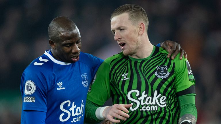 Everton&#39;s Jordan Pickford and Abdoulaye Doucoure