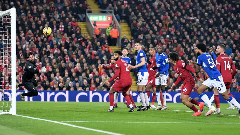 James Tarkowski struck the post at Anfield