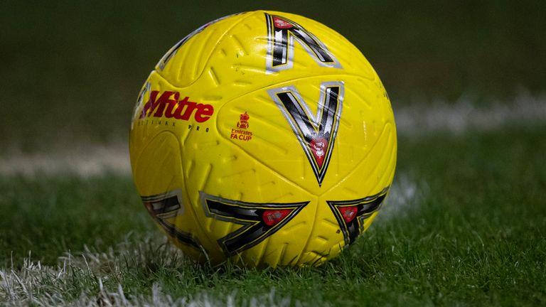 SHEFFIELD, ENGLAND - JANUARY 07: The official FA Cup match ball by Mitre during the Emirates FA Cup Third Round match at Hillsborough on January 7, 2023 in Sheffield, England. (Photo by Joe Prior/Visionhaus via Getty Images) 