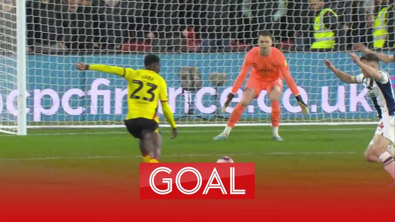 Ismaïla Sarr strokes the ball home and restores Watford's lead against West Brom.