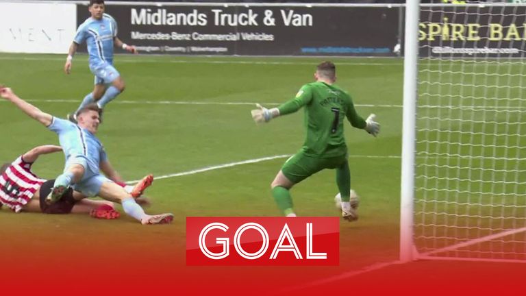 Viktor Gyokeres scores Coventry's second goal against Sunderland in their Championship match.