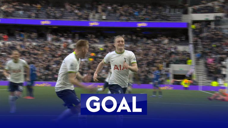 Oliver Skipp scores his first Tottenham goal in spectacular style to give them the lead against Chelsea.