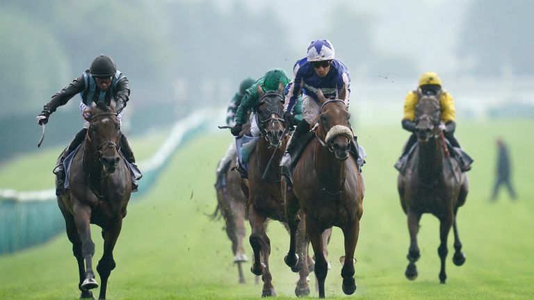 Foxes Tales and Silvestre de Sousa on their way to taking the MansionBet Rose Of Lancaster Stakes