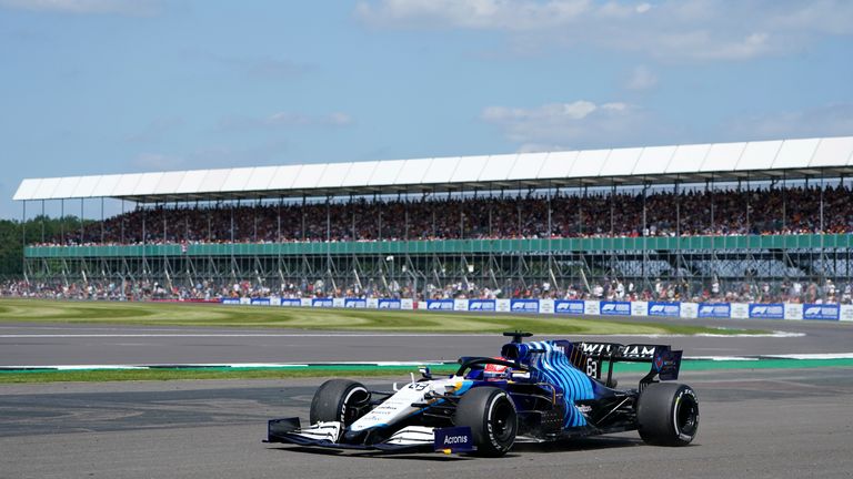 George Russell runs wide at the 2021 British Grand Prix.