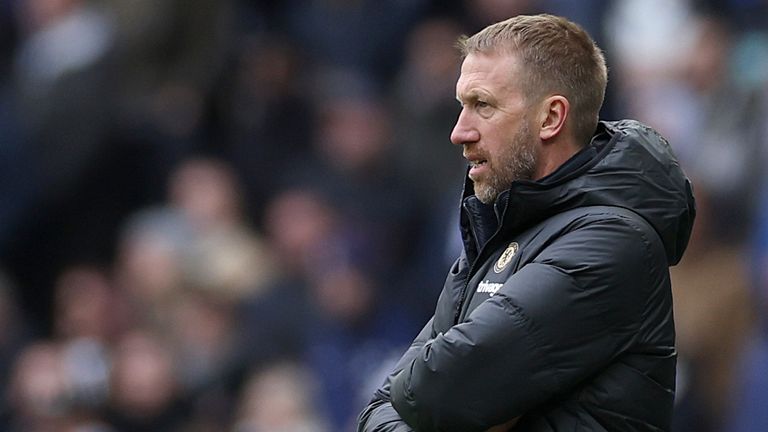 Graham Potter watches on with his team 1-0 down early in the first half