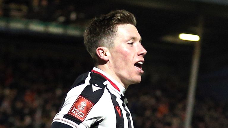 Grimsby Town's Harry Clifton celebrates scoring their side's first goal of the game during the FA Cup fourth round replay at Blundell Park, Cleethorpes. Picture date: Tuesday February 7, 2023.