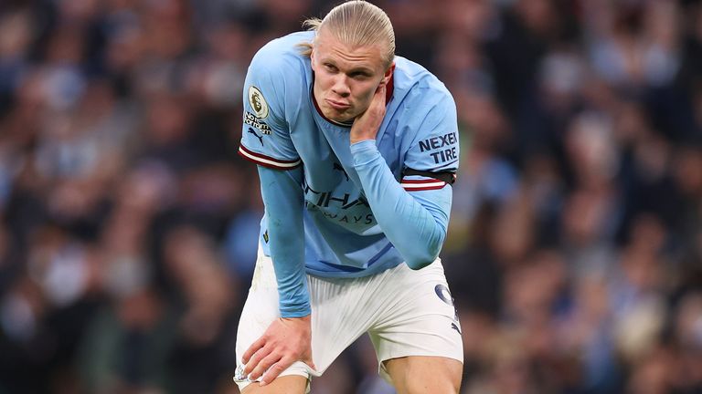 Erling Haaland was substituted at half-time of Manchester City&#39;s game with Aston Villa 