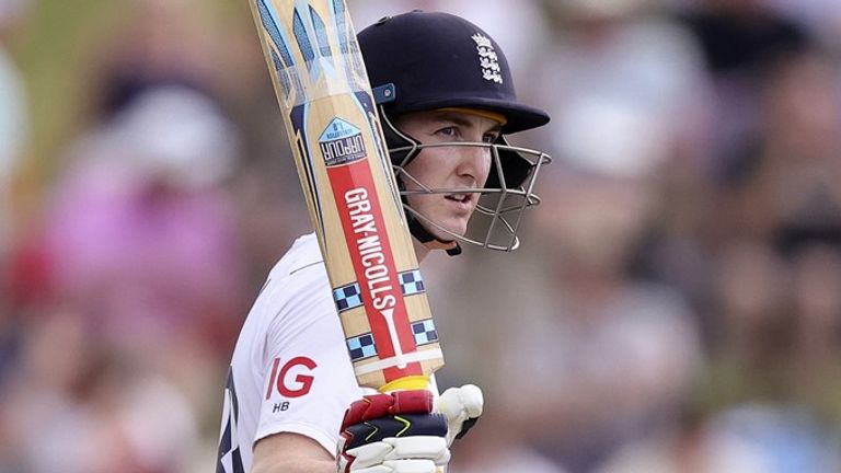 Harry Brook scores fifty on day of day-night Test against New Zealand (Associated Press)