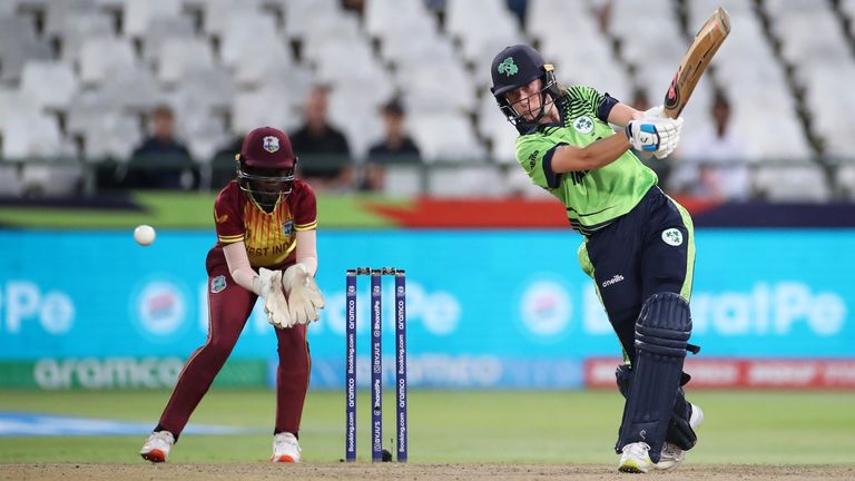 CAPE TOWN, SOUTH AFRICA - FEBRUARY 17: Orla Prendergast of Ireland plays a shot during the ICC Women's T20 World Cup group B match between West Indies and Ireland at Newlands Stadium on February 17, 2023 in Cape Town, South Africa. (Photo by Jan Kruger-ICC/ICC via Getty Images)
