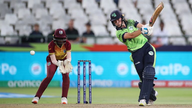CAPE TOWN, SOUTH AFRICA - FEBRUARY 17: Orla Prendergast of Ireland plays a shot during the ICC Women's T20 World Cup group B match between West Indies and Ireland at Newlands Stadium on February 17, 2023 in Cape Town, South Africa. (Photo by Jan Kruger-ICC/ICC via Getty Images)

