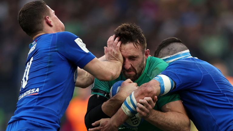 Ireland's Jack Conan (centre) in action during the Guinness Six Nations match at the Stadio Olimpico in Rome, Italy. Picture date: Saturday February 25, 2023.