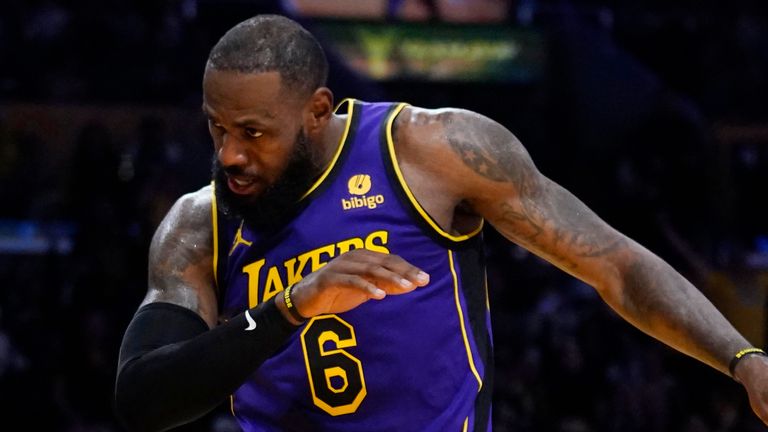 LeBron James celebrates a dunk against the Utah Jazz