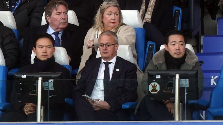 Leicester City chairman Aiyawatt Srivaddhanaprabha (right) during the Premier League match at the King Power Stadium, Leicester. Picture date: Monday December 26, 2022.
