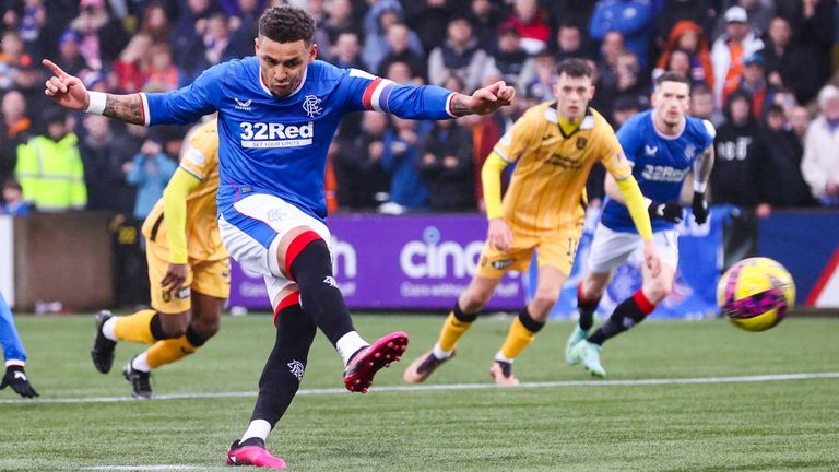 James Tavernier converts a penalty to give Rangers the lead against Livingston