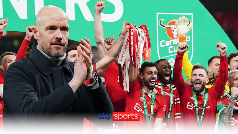 Manchester United celebrate lifting the Carabao Cup.