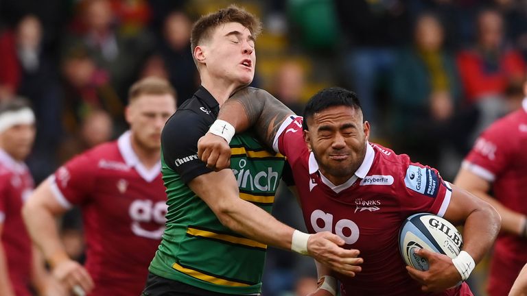 Manu Tuilagi was sent off for this forearm hit on Northampton's Tommy Freeman