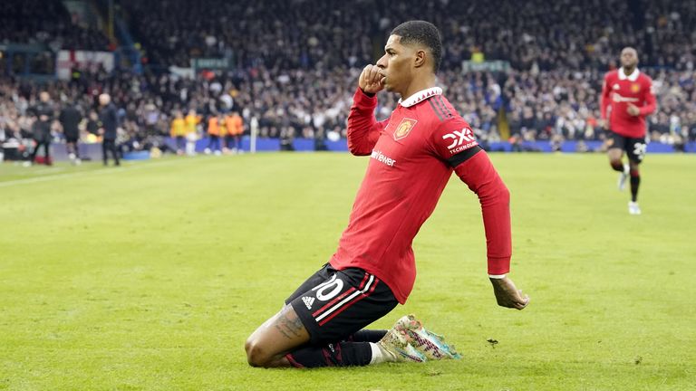 Marcus Rashford celebrates scoring the opener