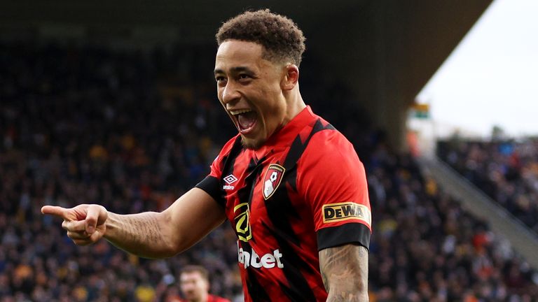 Marcus Tavernier celebrates after giving Bournemouth the lead at Wolves