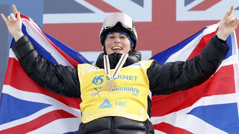 Mia Brookes celebrates snowboard slopestyle gold (Getty Images)