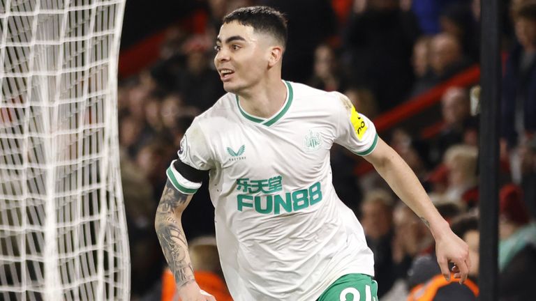 MIguel Almiron celebrates after equalising for Newcastle