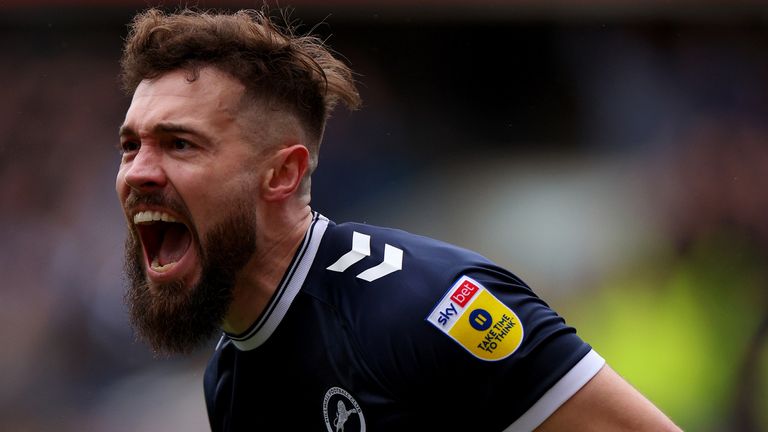 Tom Bradshaw celebrates after giving Millwall an early lead against Sheffield United