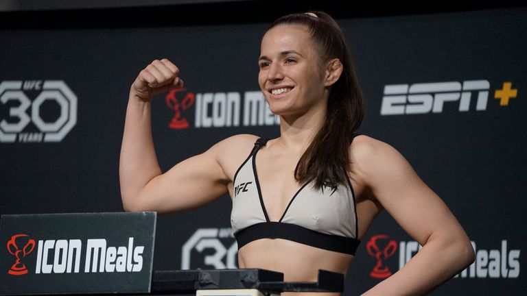Erin Blanchfield weighs in ahead of their UFC Vegas 69 bout.