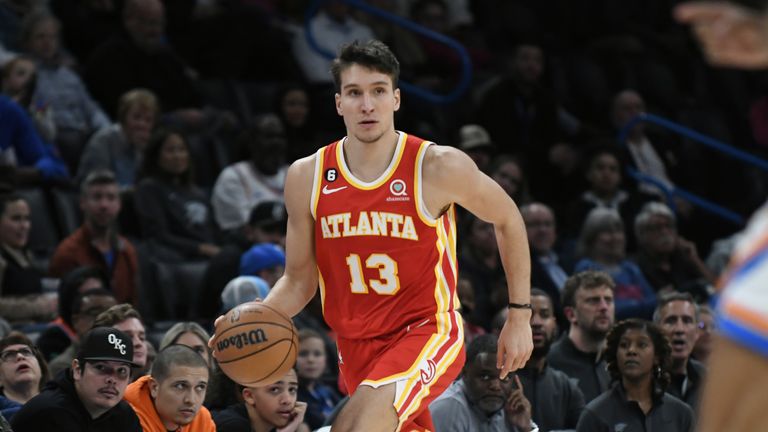 Atlanta Hawks forward Bogdan Bogdanovic in the first half of an NBA basketball game against Oklahoma City Thunder.