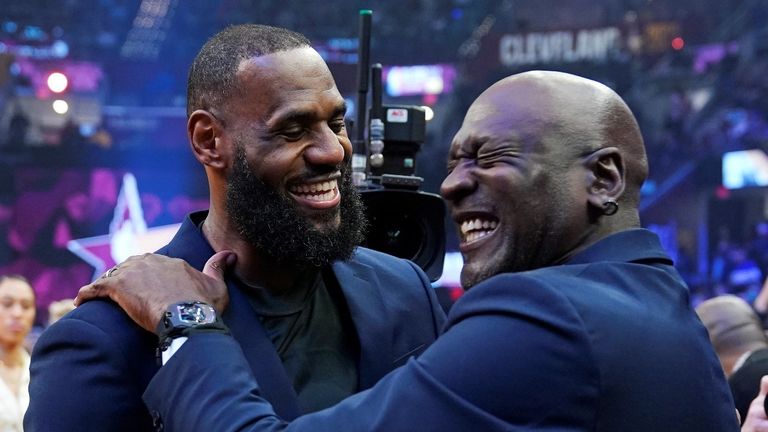 LeBron James and Michael Jordan share a laugh at the NBA All 75 team ceremony