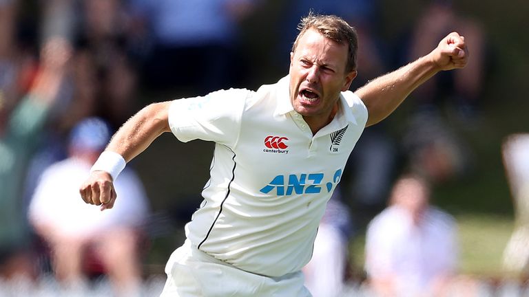 WELLINGTON, NEW ZEALAND - FEBRUARY 28: Neil Wagner of New Zealand celebrates his wicket of Joe Root of England during day five of the Second Test Match between New Zealand and England at Basin Reserve on February 28, 2023 in Wellington, New Zealand. (Photo by Phil Walter/Getty Images)