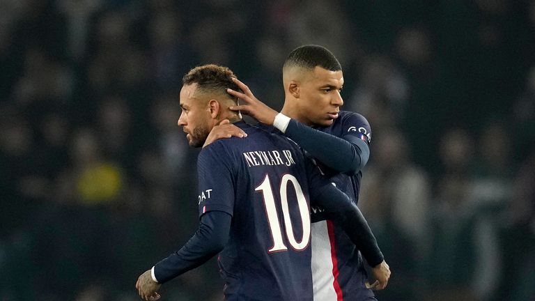 Mbappe (right) saw a late equaliser ruled out for an offside on Nuno Mendes