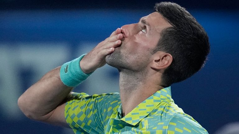 Serbia's Novak Djokovic celebrates after he beats Czech Republic's Tomas Machac 