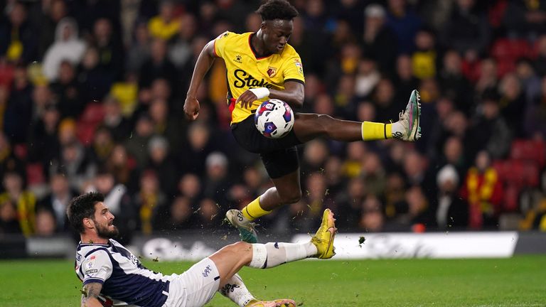 Ismaila Sarr wins  the ball for Watford