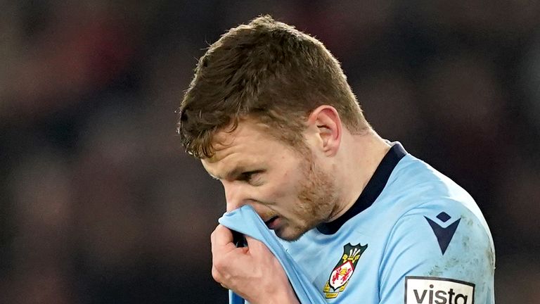 Wrexham's Paul Mullin reacts after missing an opportunity from the penalty spot during the FA Cup fourth round replay at Bramall Lane, Sheffield. Picture date: Tuesday February 7, 2023.