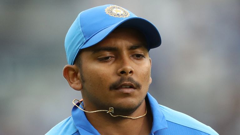 AUCKLAND, NEW ZEALAND - FEBRUARY 08: Prithvi Shaw of India fields during game two of the One Day International Series between New Zealand and India at at Eden Park on February 08, 2020 in Auckland, New Zealand. (Photo by Hannah Peters/Getty Images)
