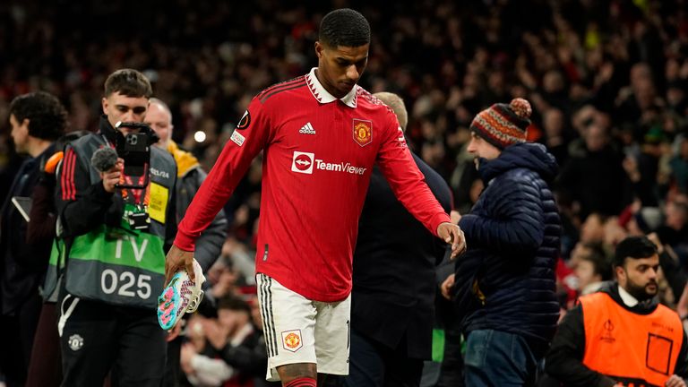 Marcus Rashford walks off the field of play