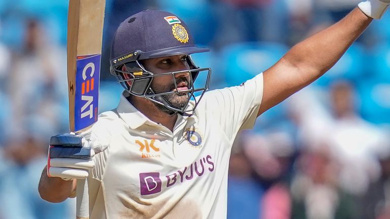 India captain Rohit Sharma celebrates his century on day two of second Test against Australia in Nagpur (Associated Press)