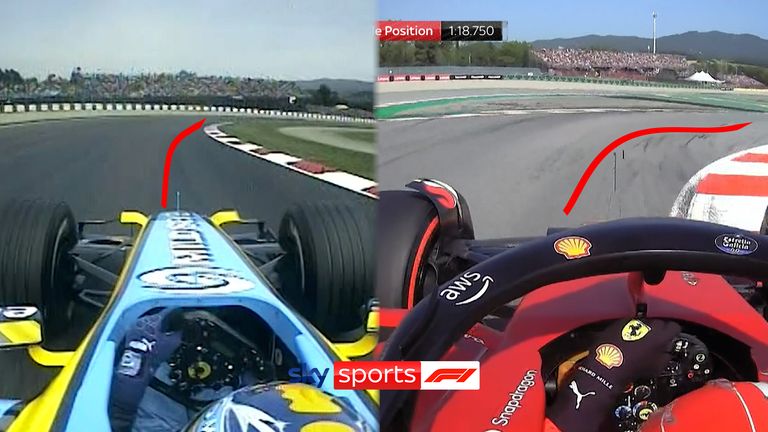 Mira la diferencia que tendrá la eliminación de la chicane final en la pista del Circuit de Barcelona-Catalunya para los pilotos esta temporada al comparar la vuelta de la pole de Fernando Alonso en 2006 y Charles Leclerc en 2022